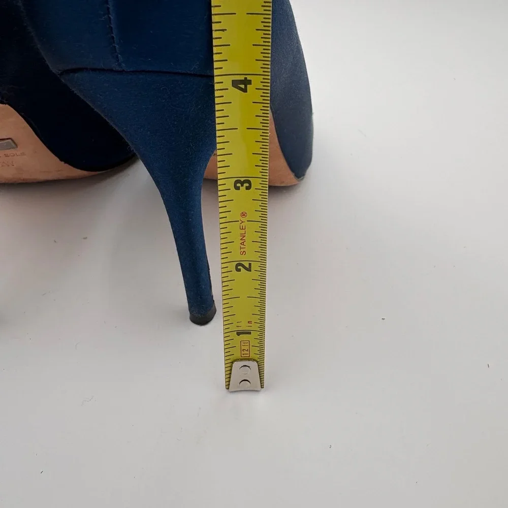 Badgley‎ Mischka Navy Blue Satin Peep Toe Heels Embellished Crystal Sparkle 9.5W